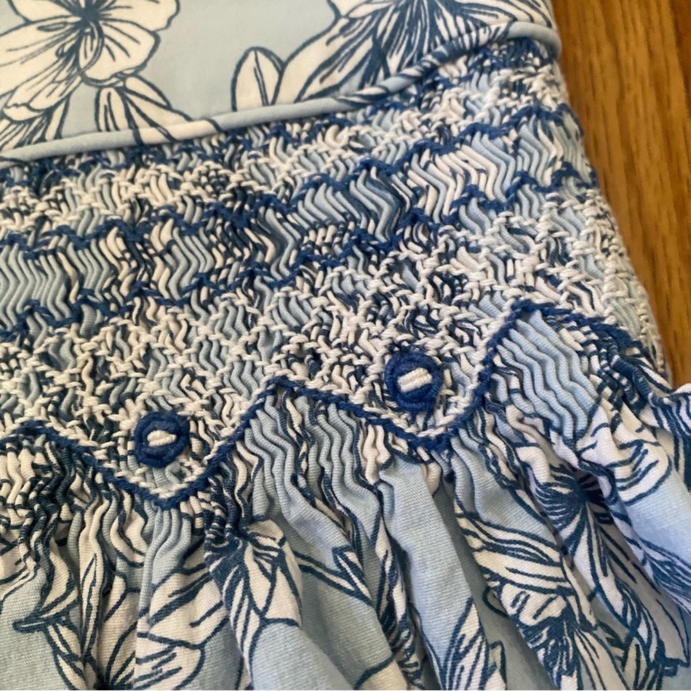 Bordino Smocked Floral Blue Kids Formal Dress - Picture 3 of 8